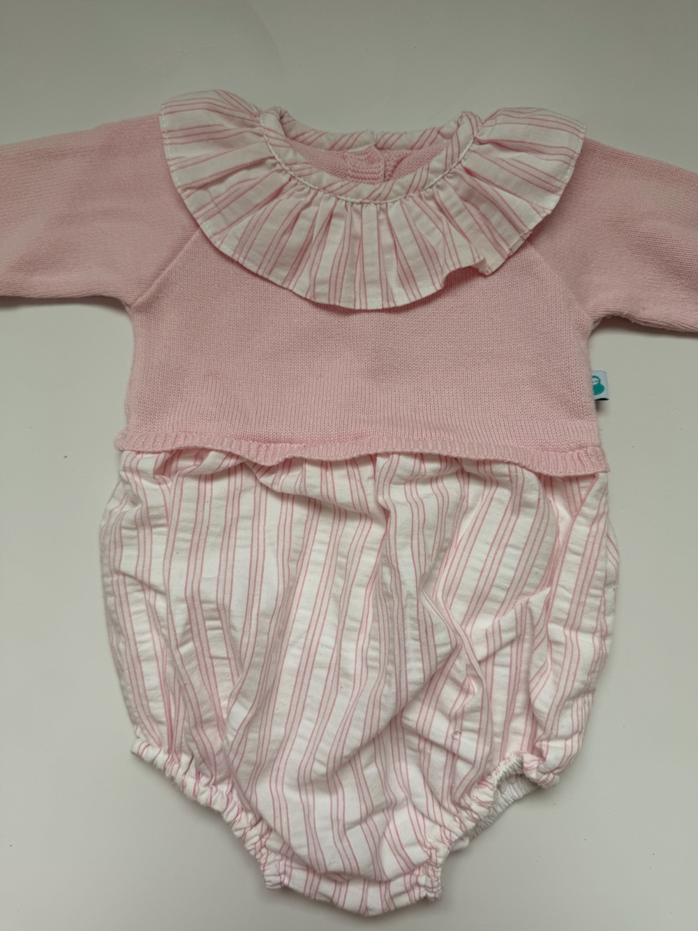 Pink Knit & Striped Baby Girl Romper.
